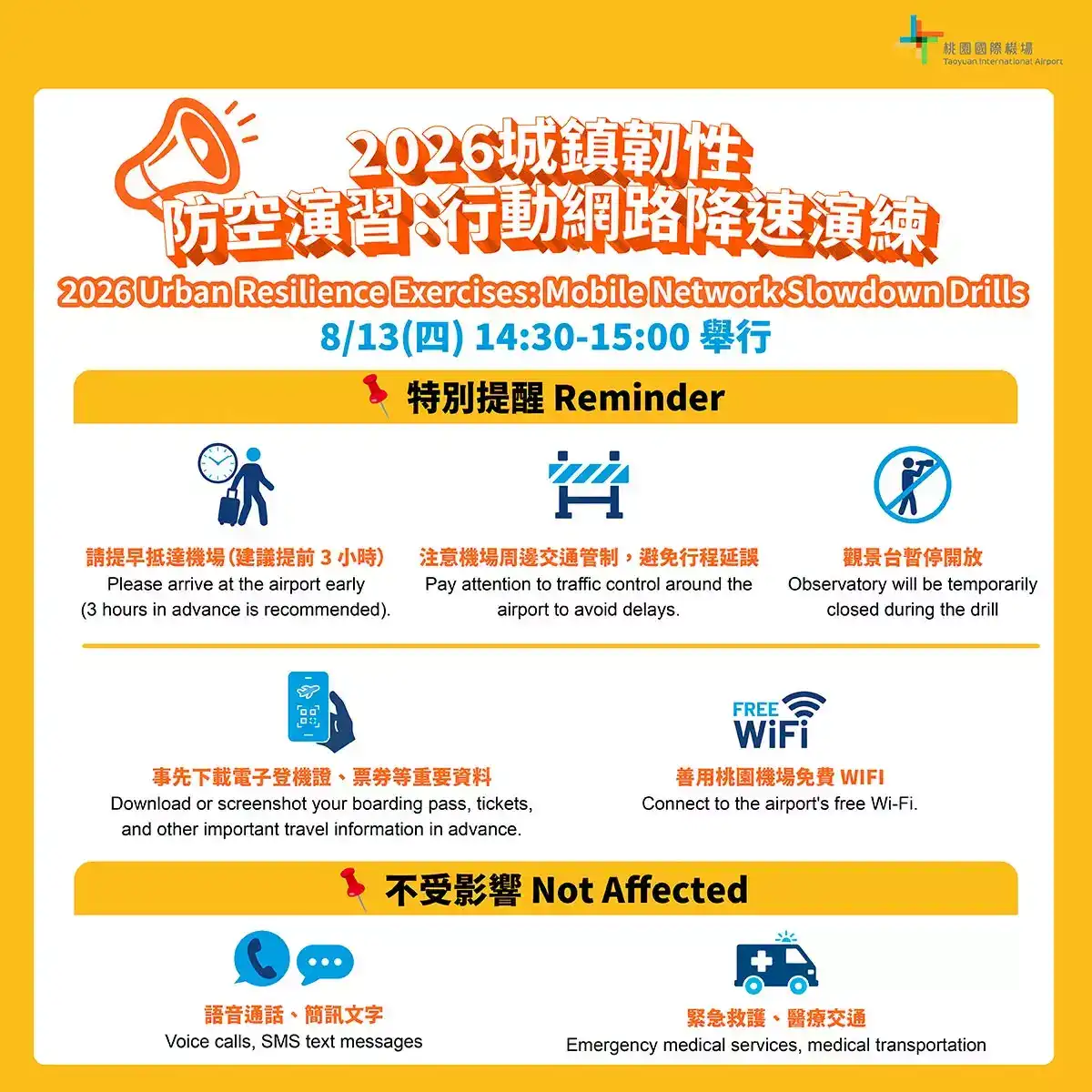 北部防空演習登場桃機提醒旅客提早報到